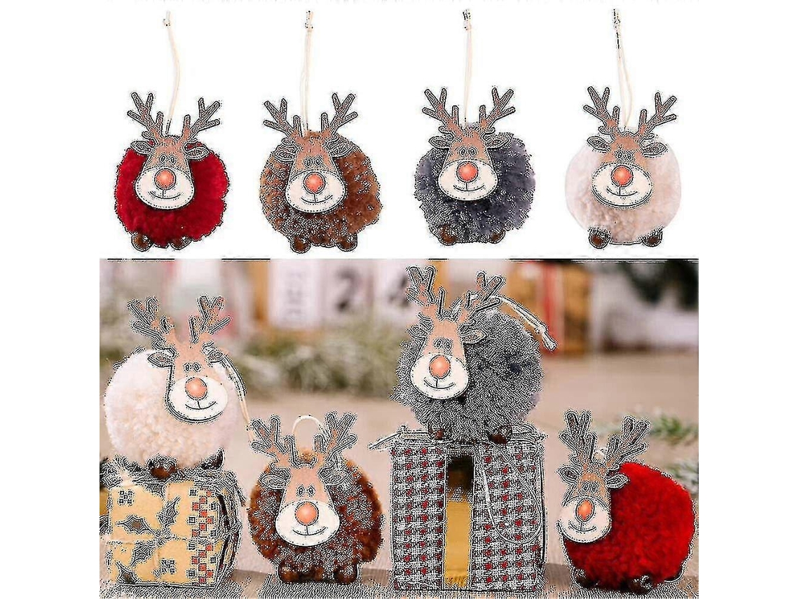 Colgante navideño con muñeca blanca, marrón nuevo, ¡Se acerca la Navidad! (4 piezas) Hengjian (multicolor)