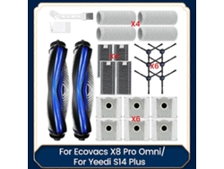 Kit de acessórios para aspirador de pó X8 Pro Omni/ S14 Plus: peças, escova lateral principal, filtros, rolo, esfregão, pano.