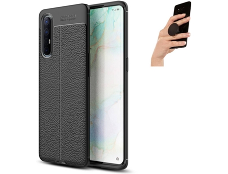 Carcasa y Popsocket Oppo Find X2 Neo Rugged Leather Negro
