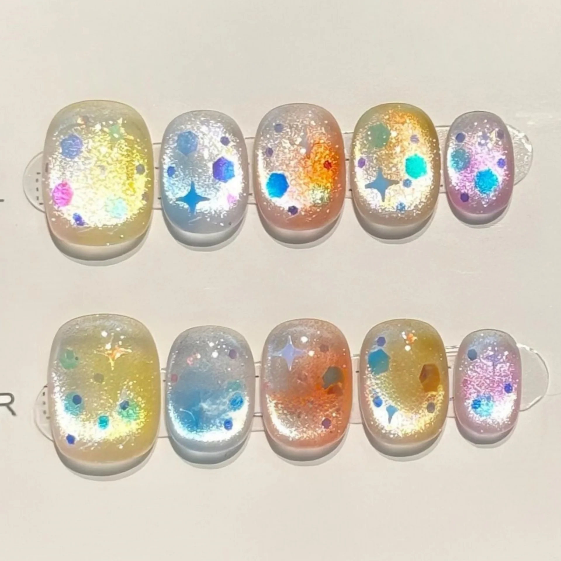 (638-m) 10 Uñas Postizas Hechas A Mano Con Diseño De Ojo De Gato, Para Aplicar Sobre Uñas Postizas.