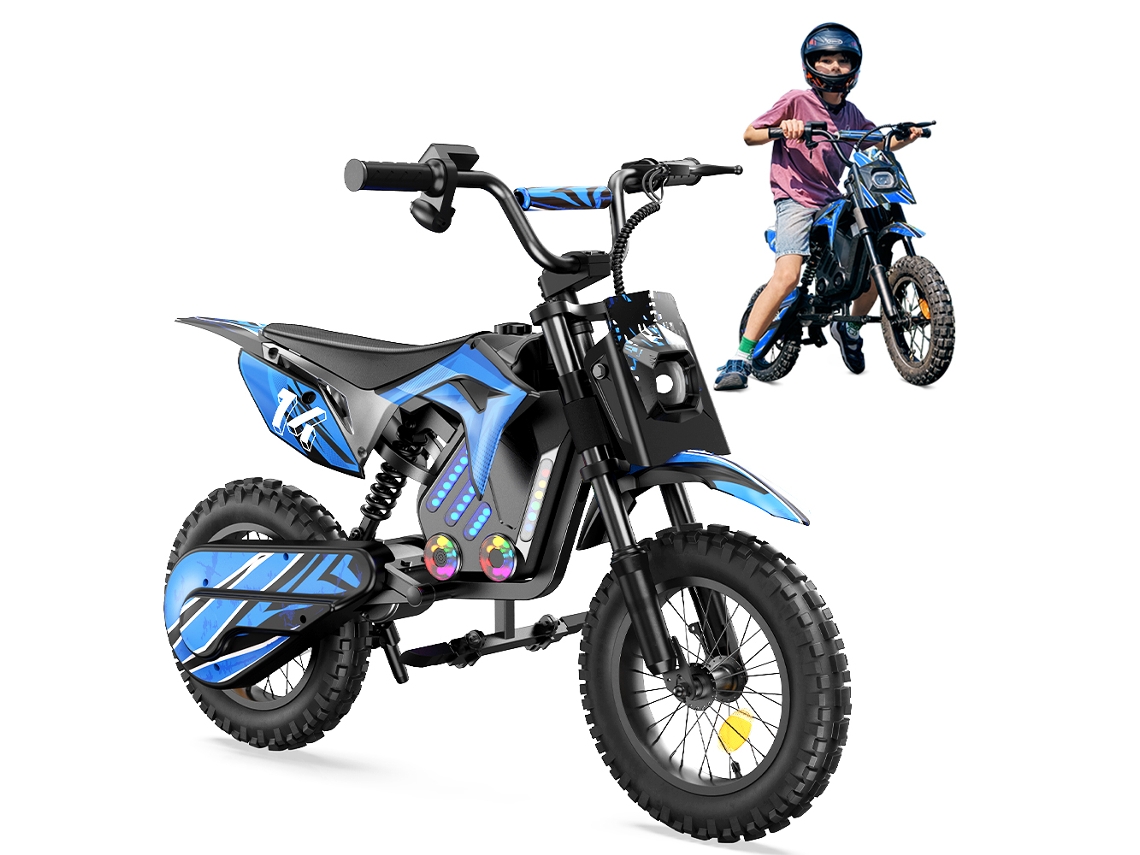 Motocicleta Eléctrica Infantil Iscooter A14 14", Motor 500W, Autonomía 22Km, Doble Freno, Suspensión, Carga 80kg