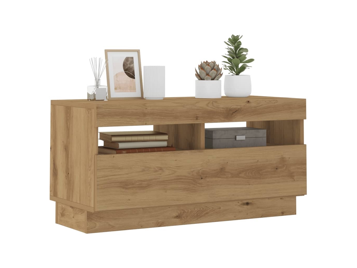 Mueble Tv Luces Led Madera Ingeniería Roble Artisan 80x35x40 Cm