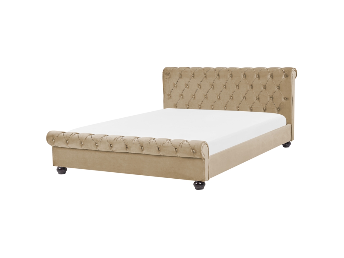 Cama con somier BELIANI Avallon de Terciopelo Beige 172x233x94