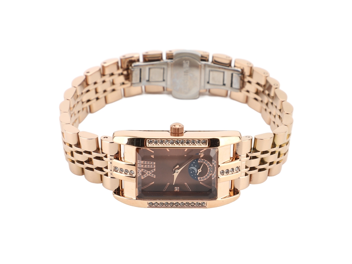 Reloj De Mujer Con Brazalete De Acero Inoxidable, Esfera Rectangular, Diamantes De Imitación De Oro Rosa, Resistencia Al Agua De 30 M.