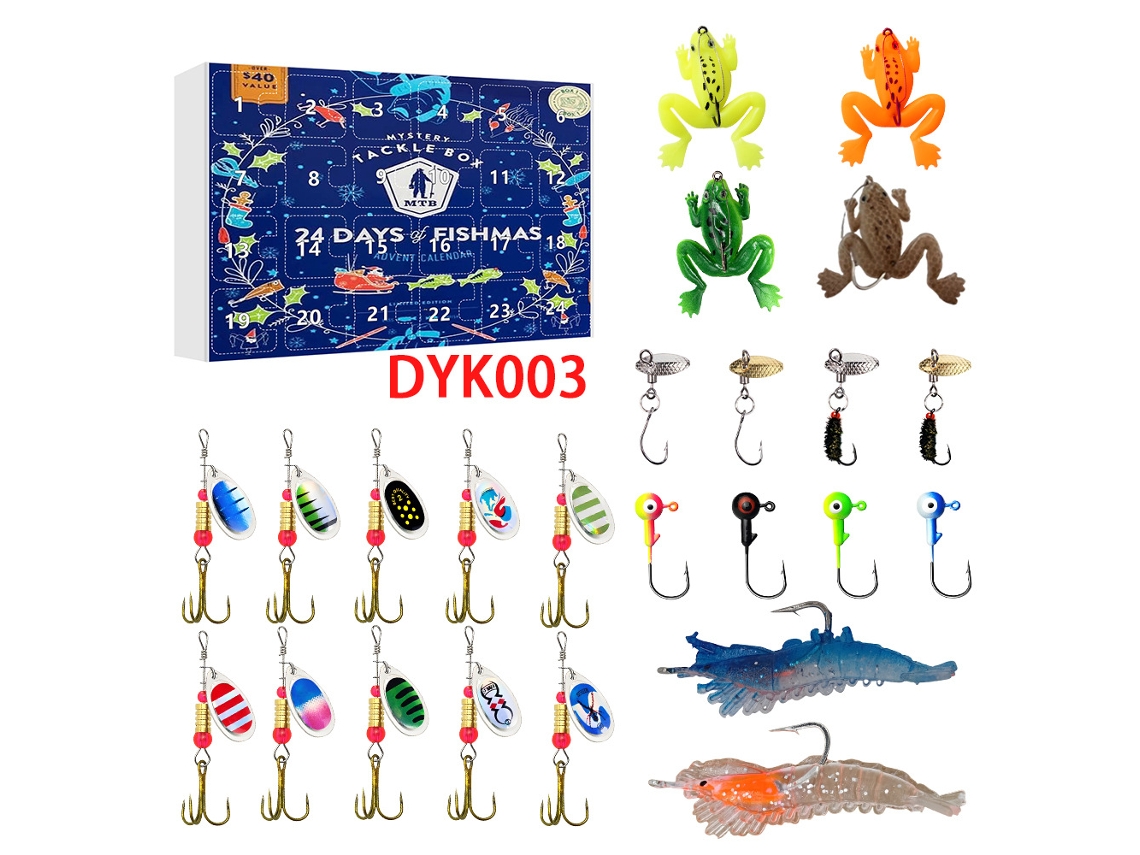 Kit de pesca navideño con cuenta regresiva para amantes de la pesca, calendario de llegada de caja sorpresa, regalo creativo