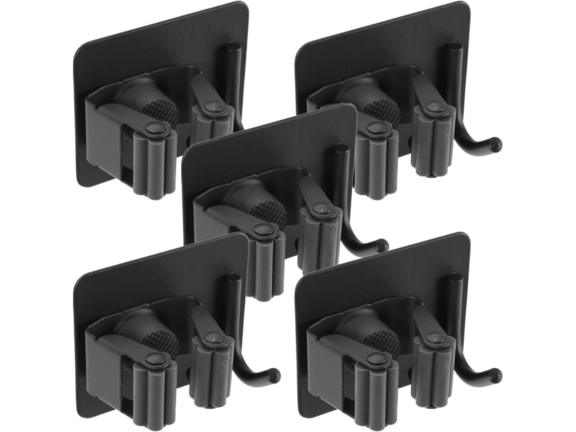 Juego de 5 ganchos para escoba y fregona, no requiere taladro, ideal para el almacenamiento en el baño...