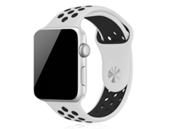 Correa deportiva de silicona compatible con Apple Watch de 42/44/45/49 mm. Talla S/M. 20 x 2 cm. Color blanco.