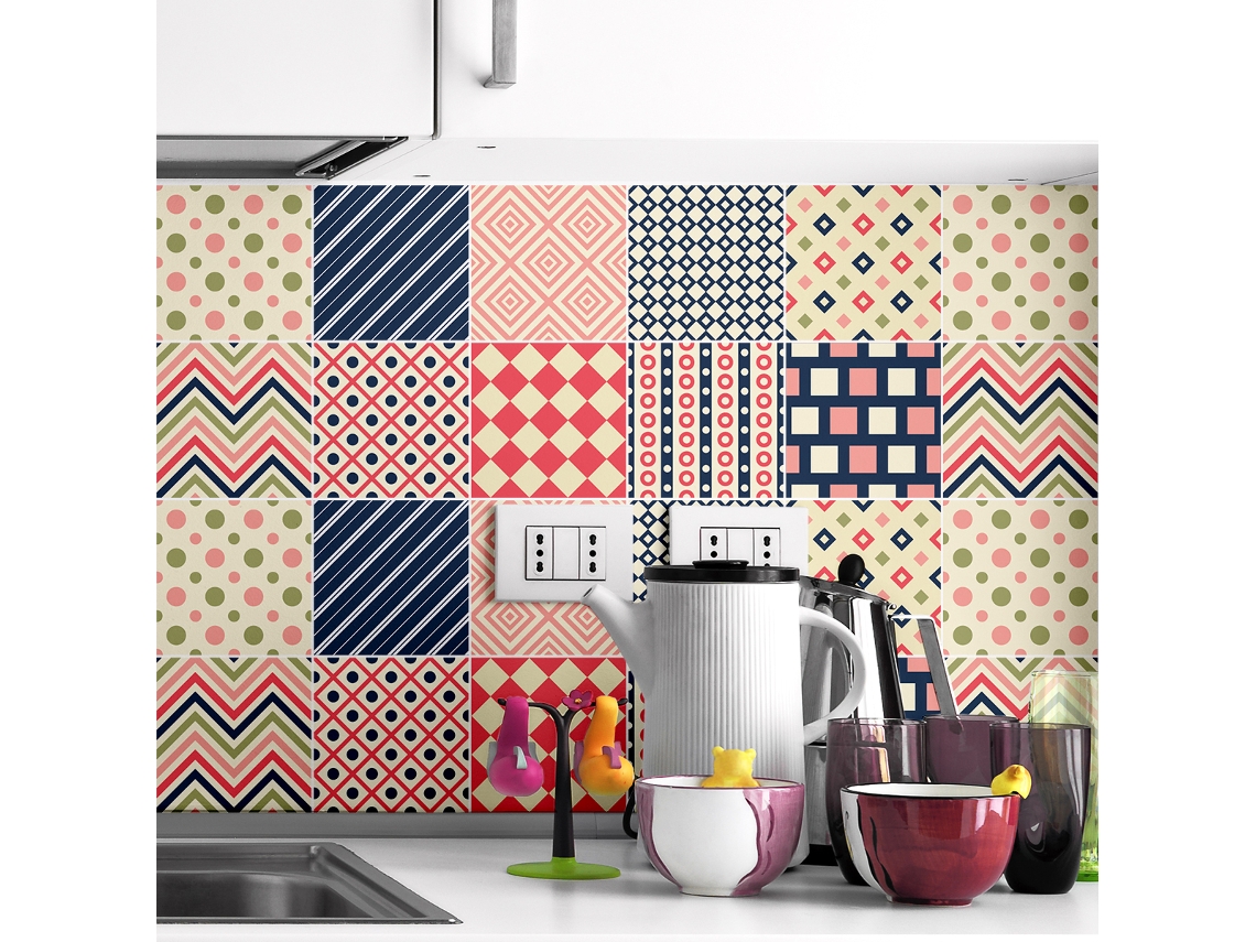 Vinilo Decorativo AMBIANCE STICKER 9 Stickers Carreaux De Ciment Ethnique Nagano - 45x45 cm