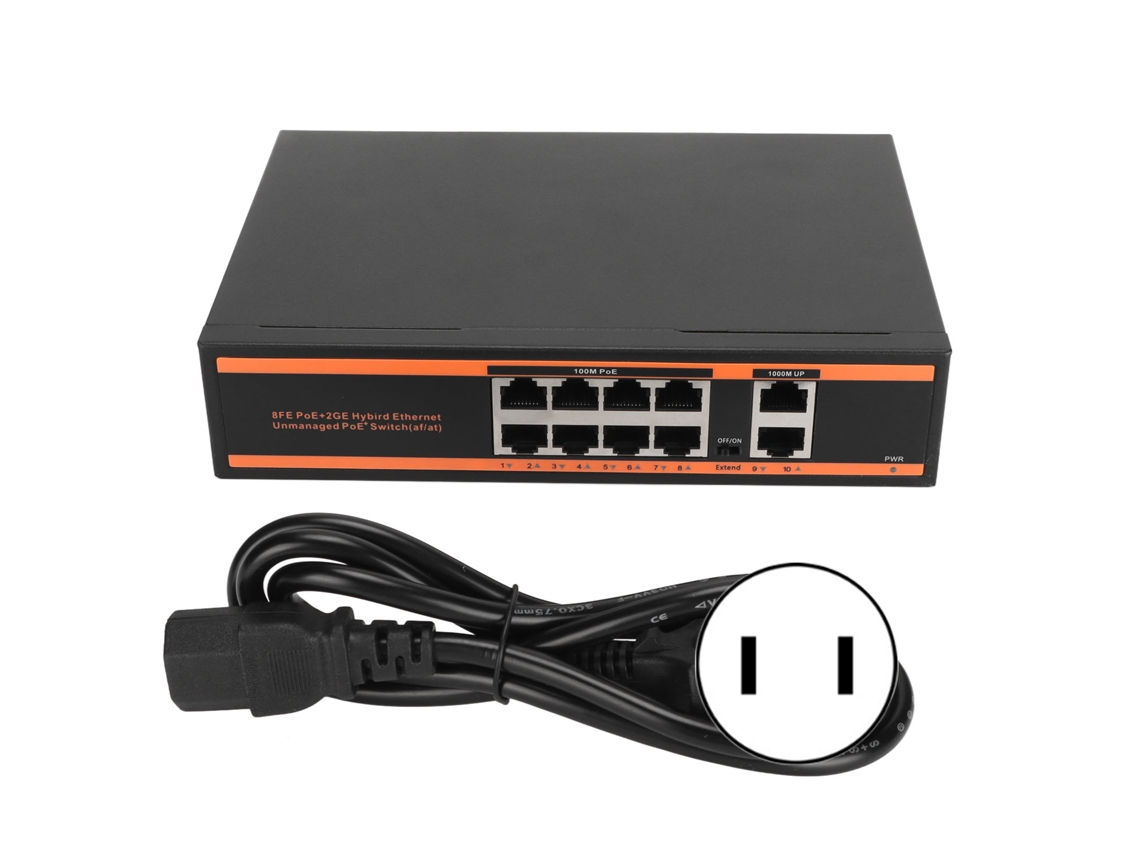 Switch Poe 10 Portas Gigabit 100m/1000m 802.3af Plug And Play Sem Ventilador Compatível Com Câmeras Ip Voip