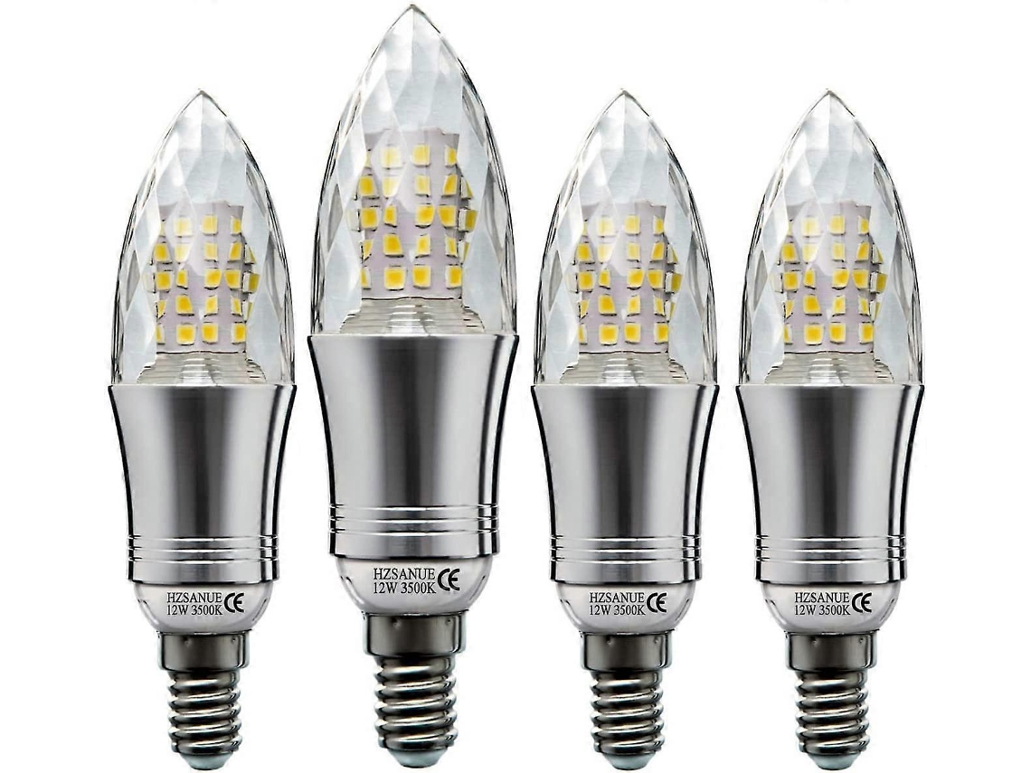 Rebe-4 Pack Bombilla Led E14 12w, Equivalente 100w, Blanco Cálido, Tornillo Edison Pequeño, Ahorro Energético, Sin Parpadeo