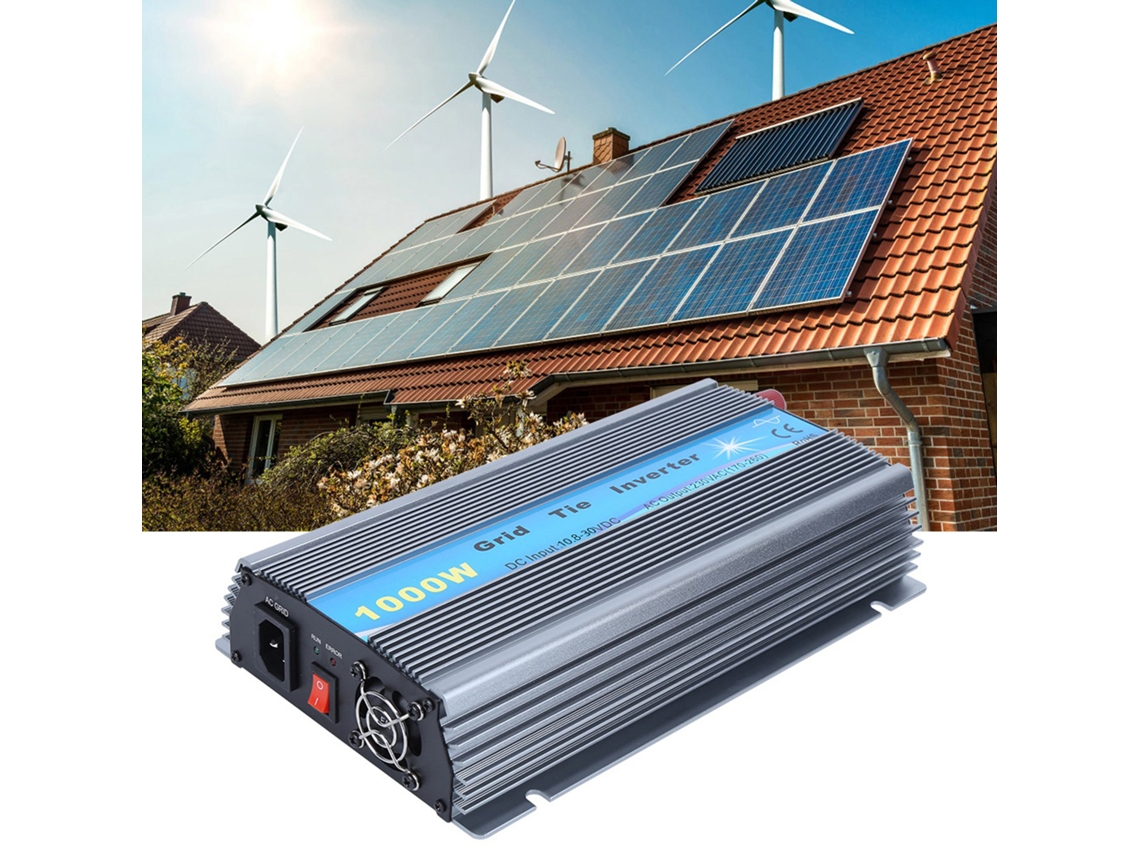 Inversor solar de 1000 W para microrred conectada a la red eléctrica: entrada de 10,8-32 V, salida con enchufe británico.
