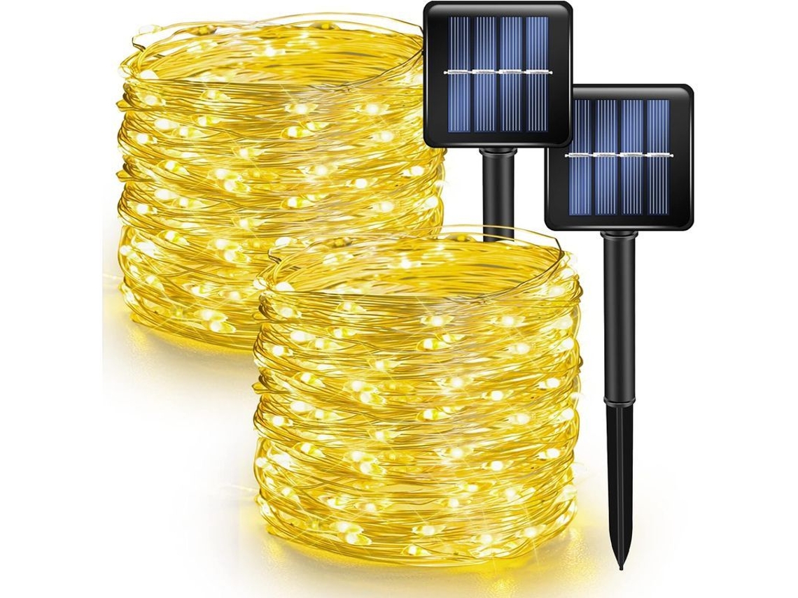 Guirnalda De Luces Solares Para Exteriores, 200 Led Impermeables, 8 Modos, Luces De Hadas Con Cable Plateado, 14 Metros (45,9 Pies)