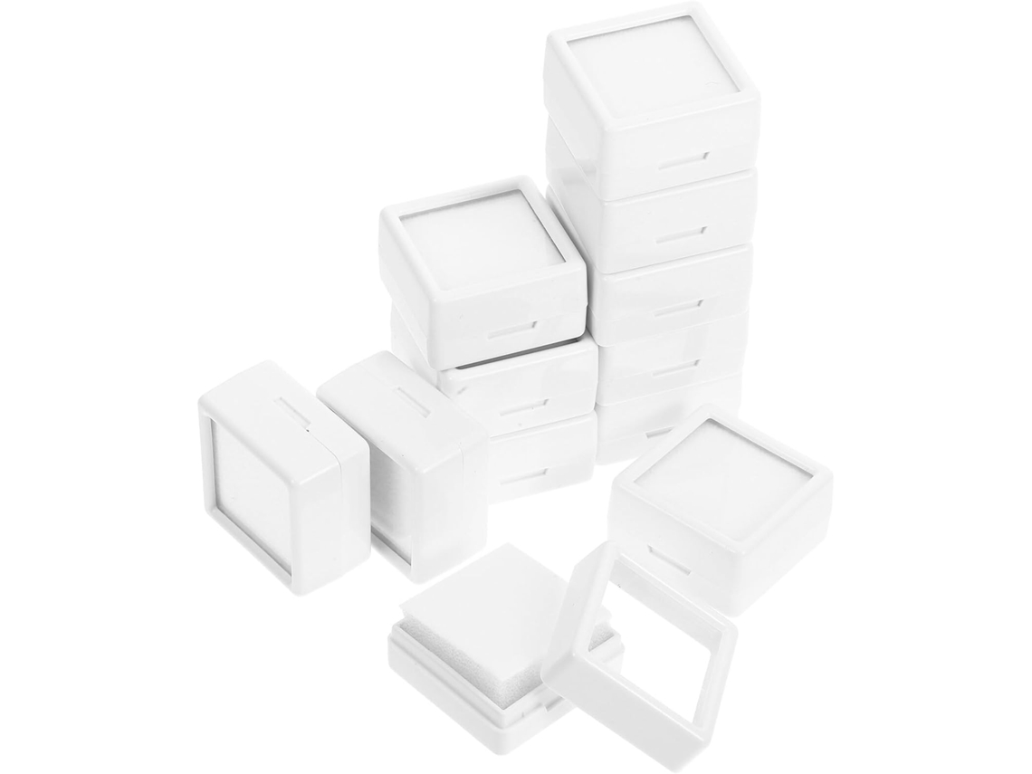 Caja De Presentación Para 12 Piedras Preciosas, 3 Cm, Plástico Blanco.
