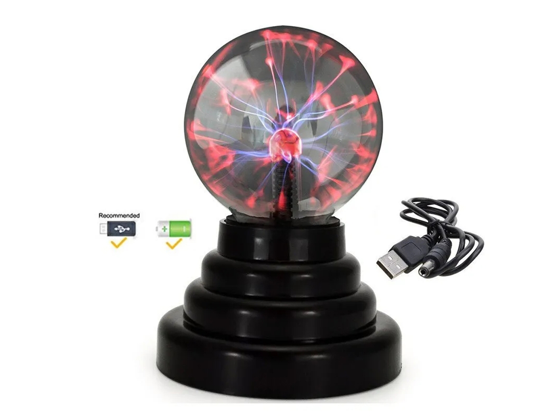 Lámpara De Bola De Plasma De 4 Pulgadas, Luz Nocturna Electrostática Usb, Decoración Roja