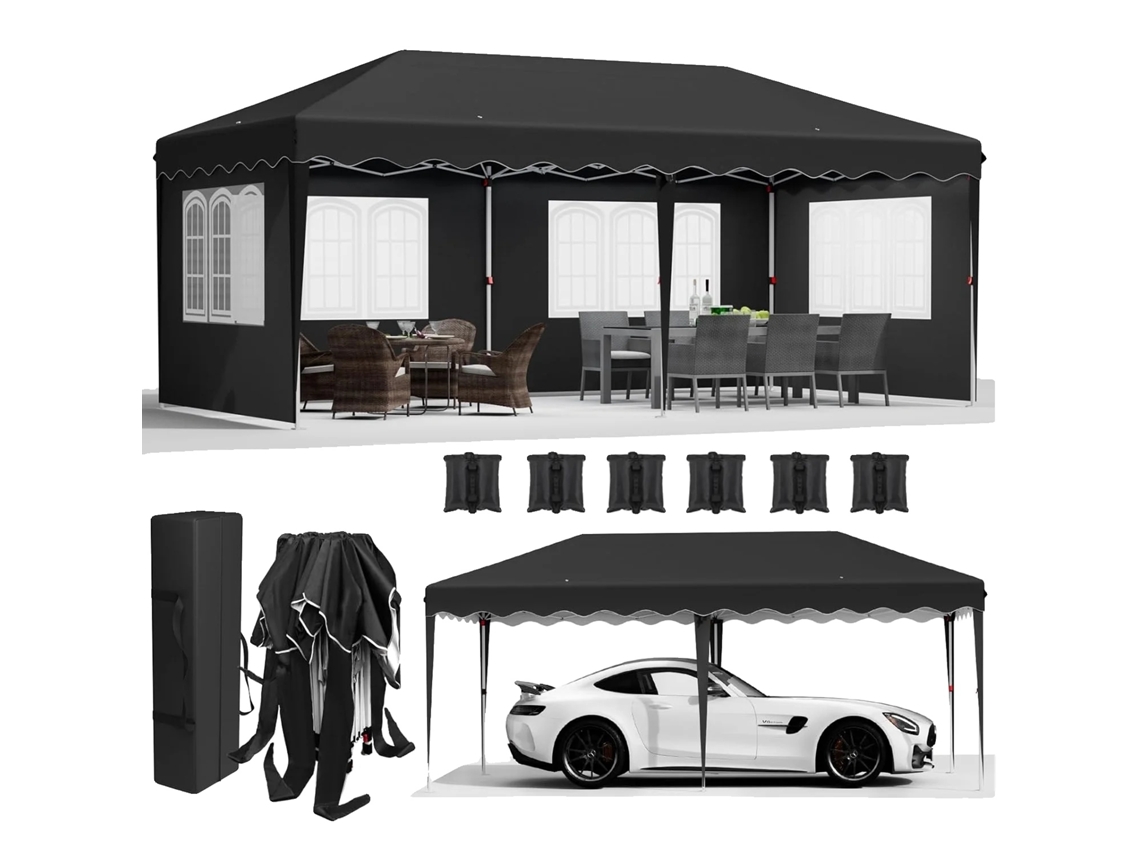 Gazebo plegable, cubierta impermeable, protección UV, negro OEM