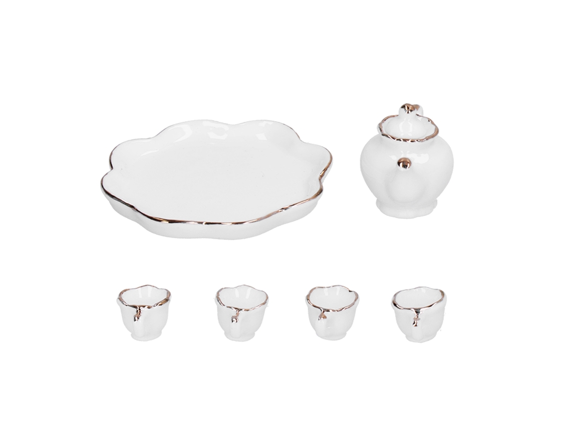 Juego De Té De Cerámica En Miniatura A Escala 1:12 Para Casa De Muñecas Con Tetera, Taza Y Bandeja - Blanco