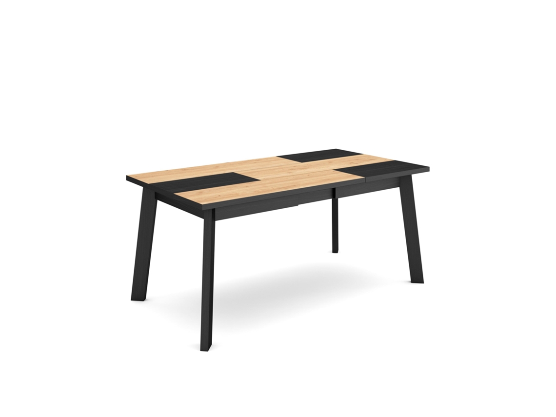 Mesa Comedor, 167xx90x75cm, Para 8 Comensales, Patas De Madera, Roble Y Negro