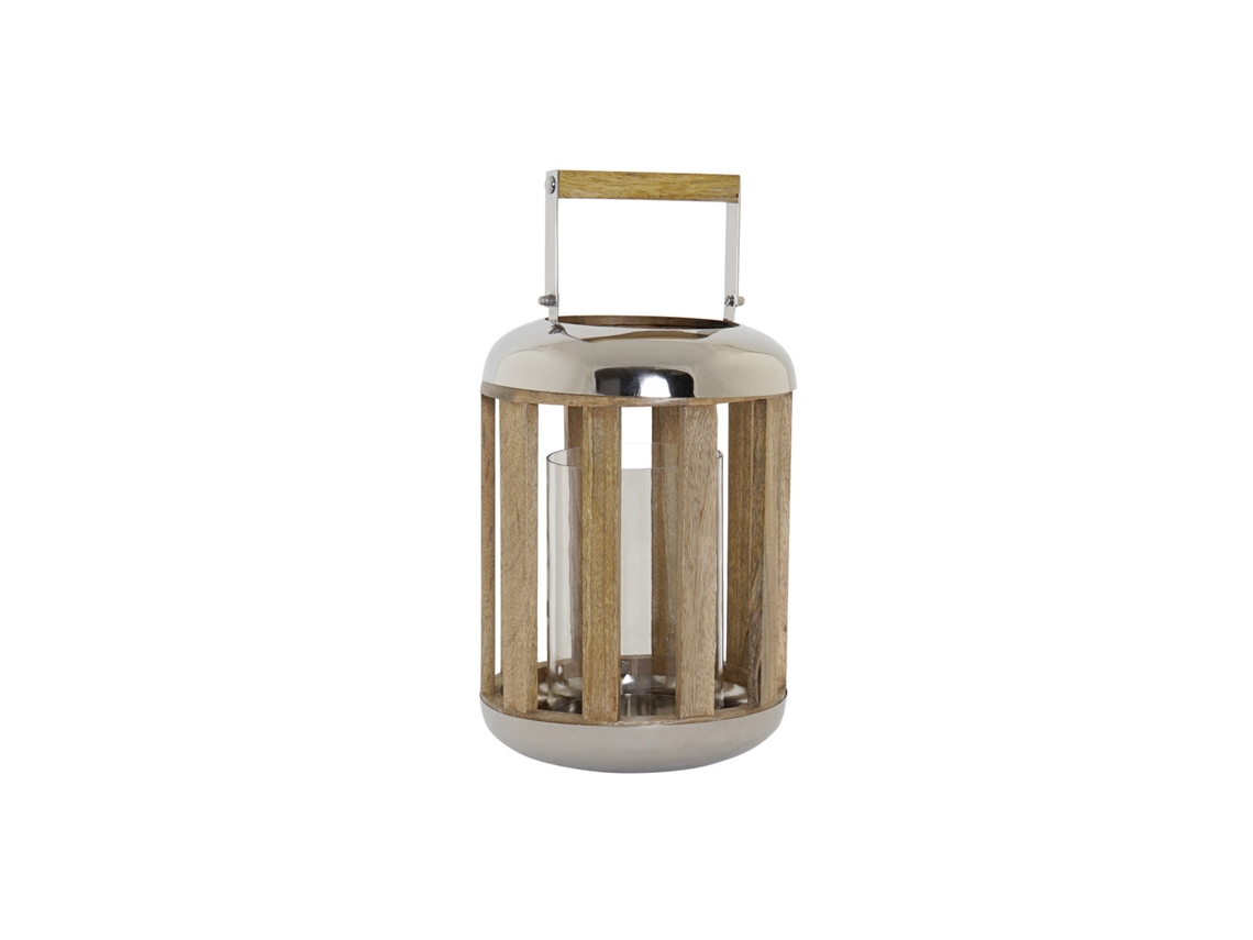 Farola Metal Madera Plateado 22x22x44cm
