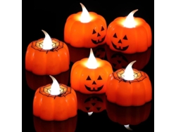 Juego De 6 Velas De Halloween Sin Llama Con Pilas, Led 3d, Purpurina Blanca Cálida, Decoración Para Fiestas.