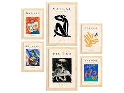NACNIC Set De 6 Posters De Picasso Y Matisse Pinturas Abstractas Láminas De Fauvismo Y Surrealismo Para  Tamaños A3 & A4 Marcos Color Madera