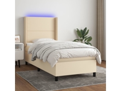Cama Box Spring Colchón Y Luces Led Tela Crema 100x200 Cm