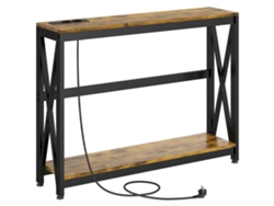 Mostrador De Entrada Con 2 Puertos Usb, Estructura De Acero, 100x24x75 Cm, Marrón Rústico.