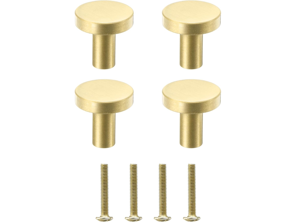 Tiradores Latón Macizo, Paquete 4 Redondos Tornillos Decoración Muebles, Cajones (m4, Dorado)