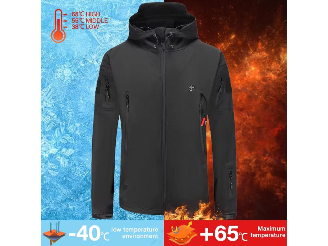 4xltengoo Hj-07 Chaqueta 7 Zonas Calefacción Control Temperatura Cortavientos Térmico Cuello Alto Capucha Deportes Invierno