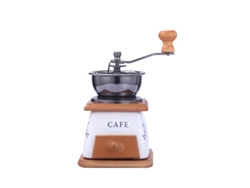 Mini molinillo de café manual retro con manivela, de cerámica blanca con estampado, ideal para uso doméstico. Sfushos