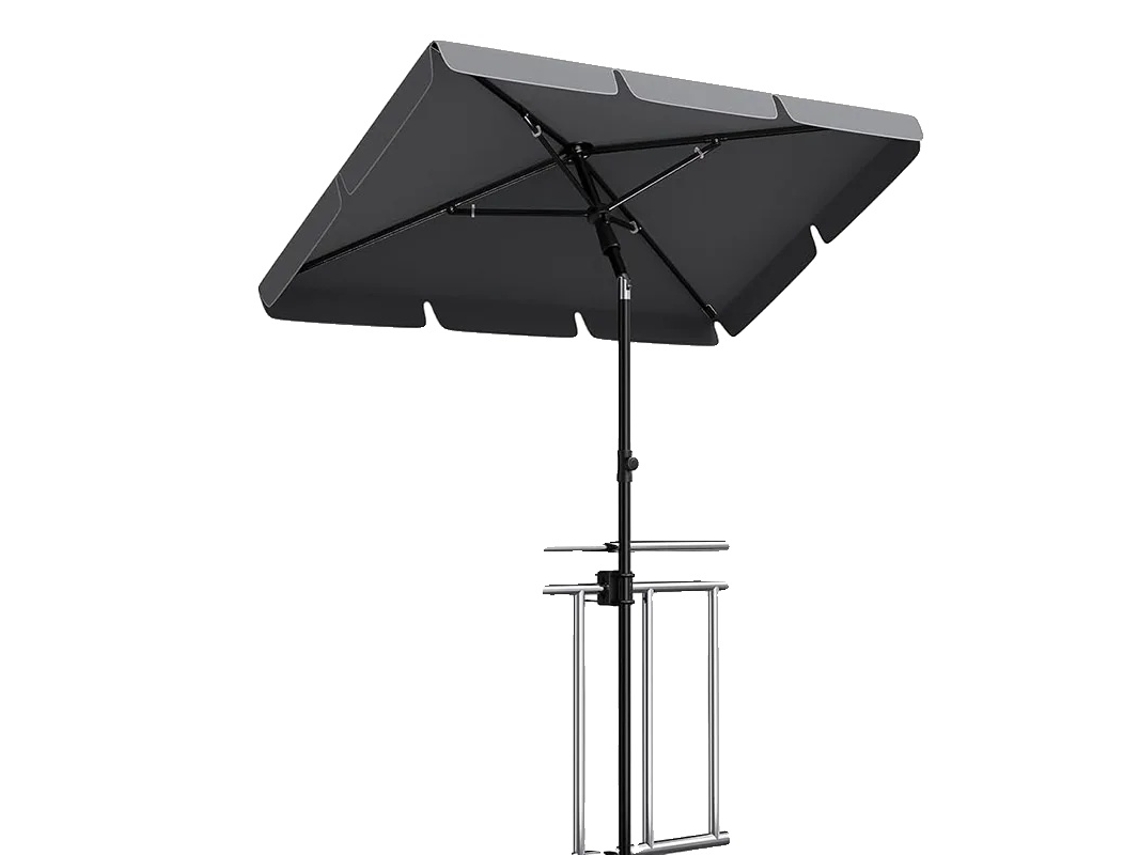 Parasol con protección UV, altura ajustable, color gris.