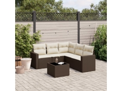 Conjunto de sofá de jardín de 6 piezas con cojines de mimbre sintético marrón de DKD Home Decor