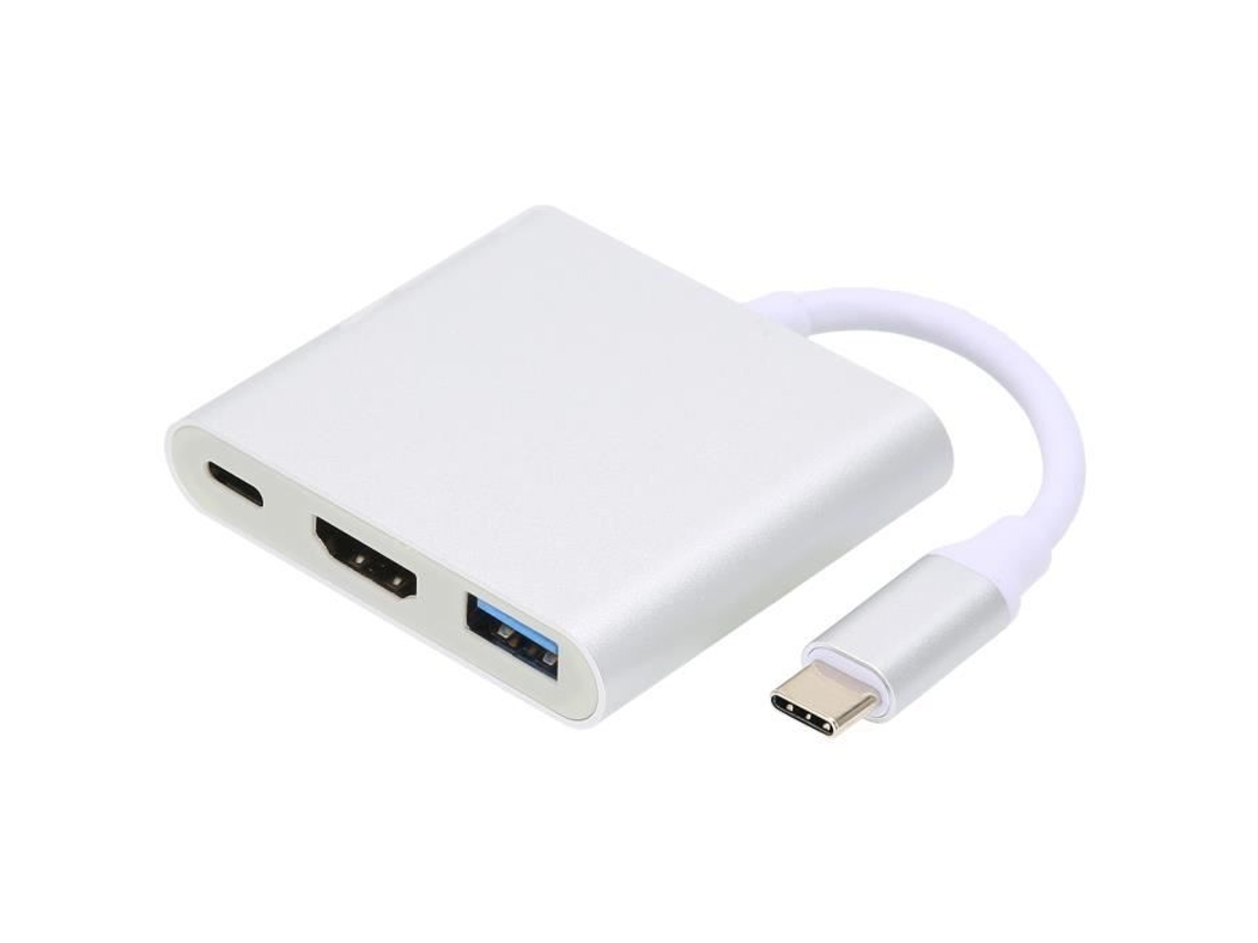 Adaptador Multipuerto 4k 3 En 1 Usb-c A Hdmi/usb, Compatible Con Portátiles, Televisores, Monitores Y Consolas De Videojuegos De Alta Resolu