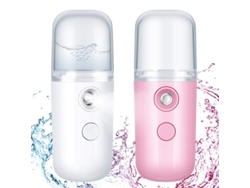 Juego De 2 Humidificadores Faciales Portátiles Mister Facial Nano Mini (rosa Y Blanco)