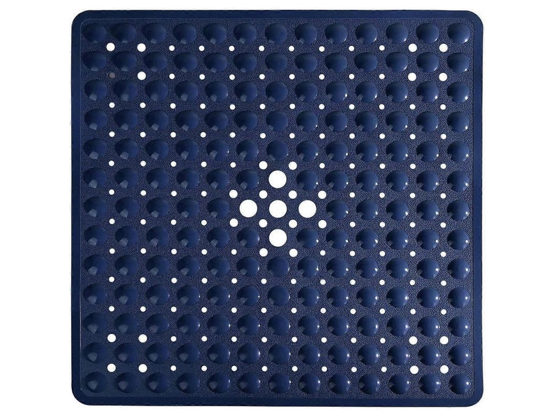 Alfombrilla De Baño Cuadrada Antideslizante Con Ventosas, Orificios De Drenaje, Lavable A Máquina, 53 X 53 Cm, Azul Marino.