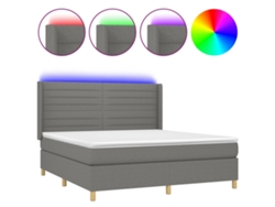 Maison Exclusive - Cama Box Spring Colchón Y Luces Led Tela Gris Oscuro 180x200 Cm