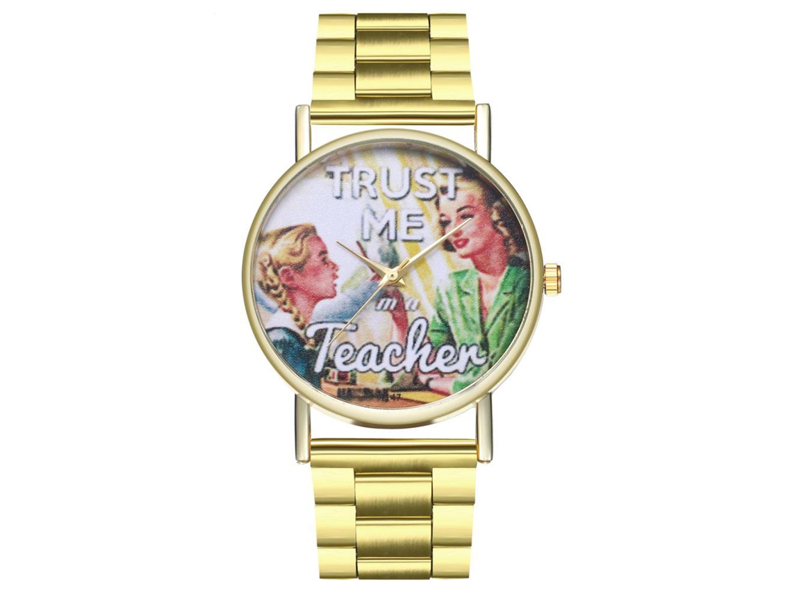 Reloj De Pulsera De Cuarzo Para Mujer De Acero Inoxidable Con Letras, Joyería Decorativa Retro.