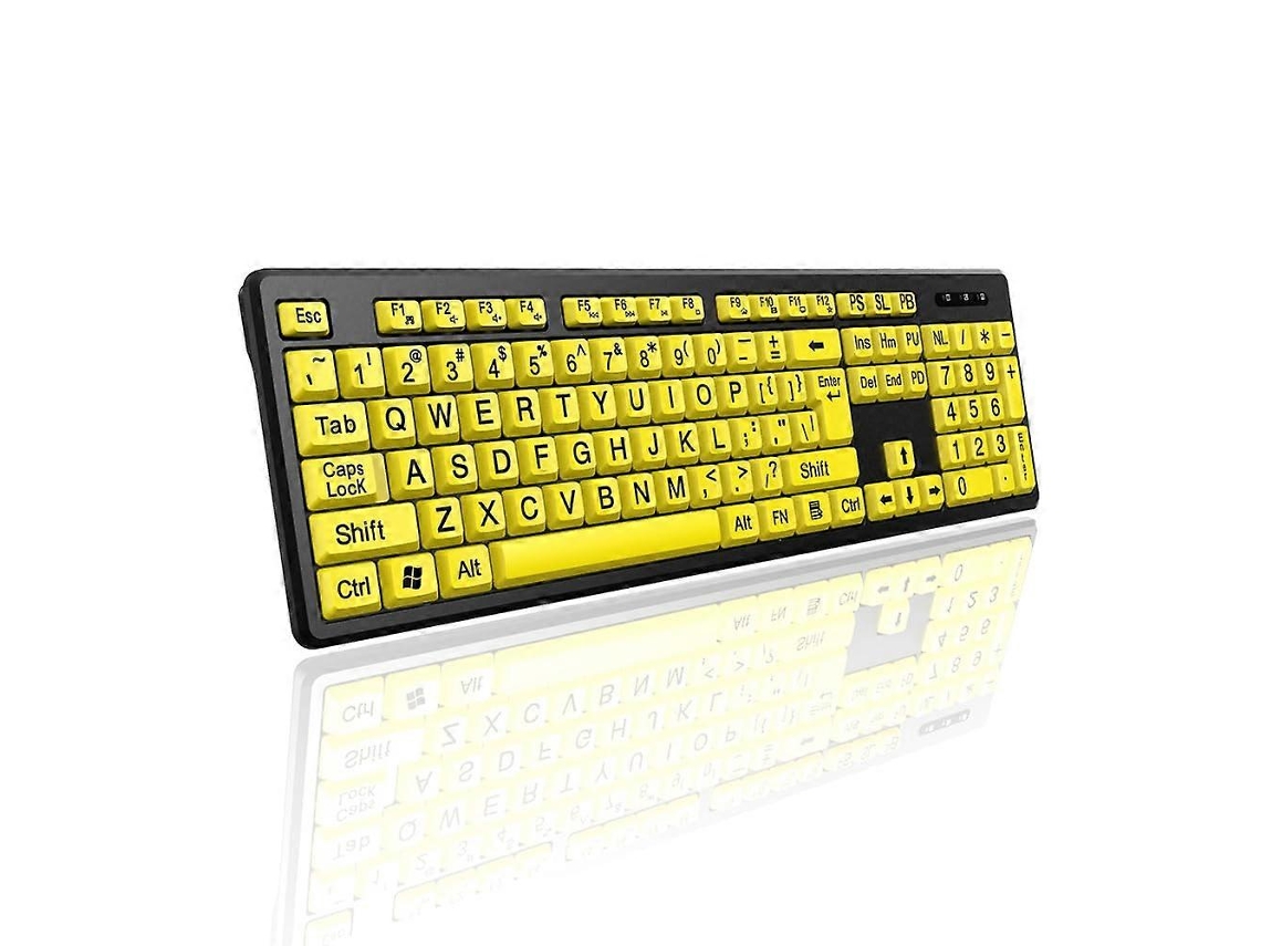 Teclado USB amarillo con fuente grande para personas mayores, teclados de computadora, teclado con cable para escribir fácilmente Ly Ebike