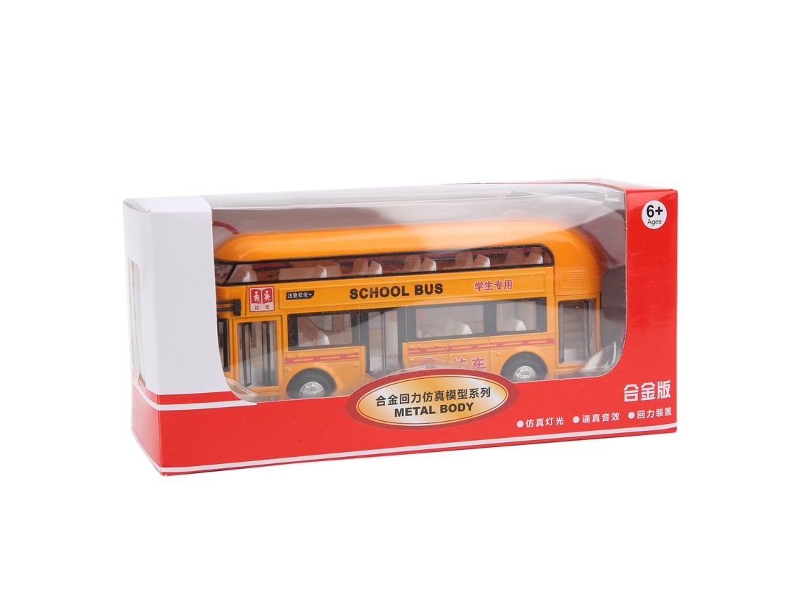 Ônibus de brinquedo Bj-Double Litter para crianças, escala 1:50, com som, luz e simulação, carro de liga retrátil (amarelo)