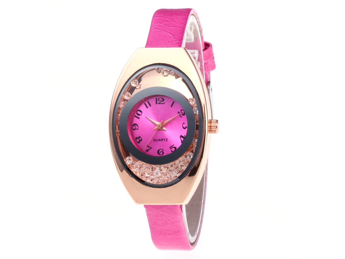 Reloj De Pulsera Analógico De Cuarzo Para Mujer, De Aleación, Con Esfera Redonda, Color Rojo Rosado.