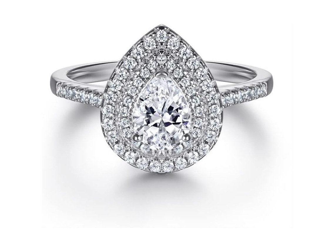 Anillo De Plata 925 Con Zirconia En Forma De Perla Para Boda Moda Y Delicado 4.1g