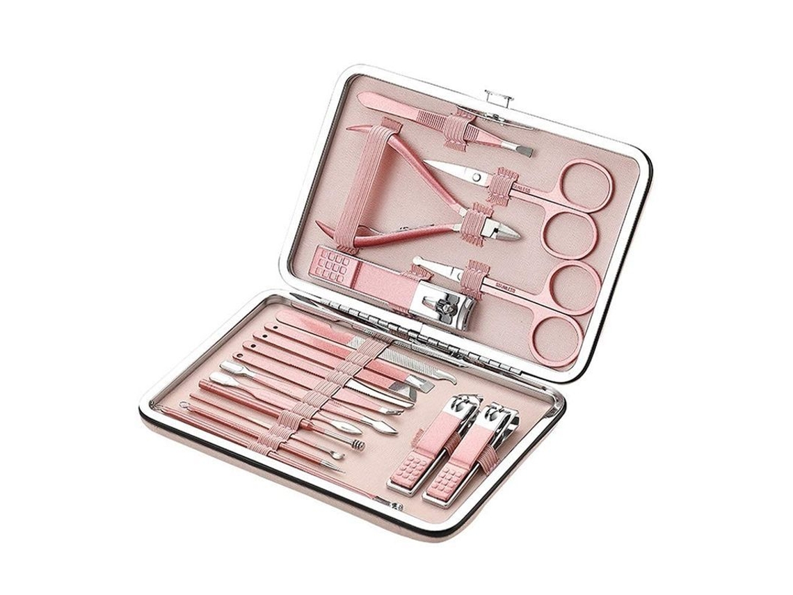 Kit De Manicura Y Pedicura Con 18 Piezas, Acero Inoxidable, Para Mujer, Estuche De Cuero, Regalo Ideal.