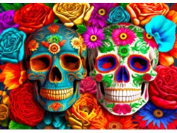 Rompecabezas De 1000 Piezas Para Adultos - Calavera Con Flores De Colores - Juegos Educativos (rojo)
