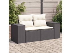 Sofá de jardín de 2 plazas con cojines, mimbre, negro, PE, Dkd Home Decor