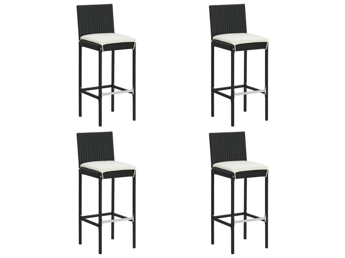 Taburetes de bar de jardín DKD Home Decor de 4 piezas con cojines en mimbre sintético negro