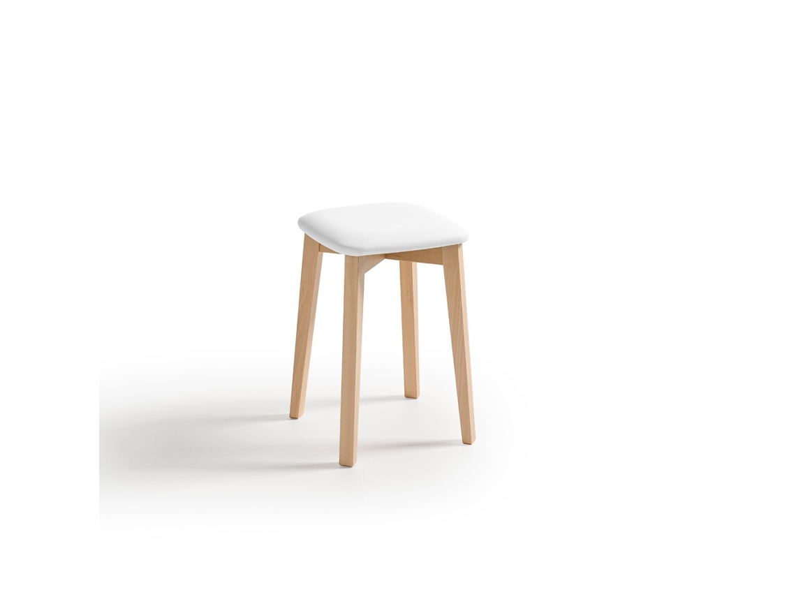 Banqueta de Madeira 33x47x33cm Couro Sintético Branco FANMUEBLES