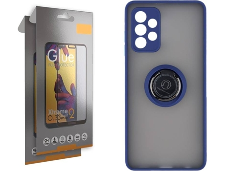 Funda y 2 Protectores de Cristal Full Samsung Galaxy A72 5G SKYHE Gel Bumper Ring Azul