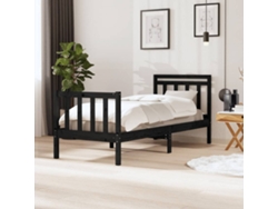 Estructura Cama Madera Maciza Individual Negro 75x190 Cm