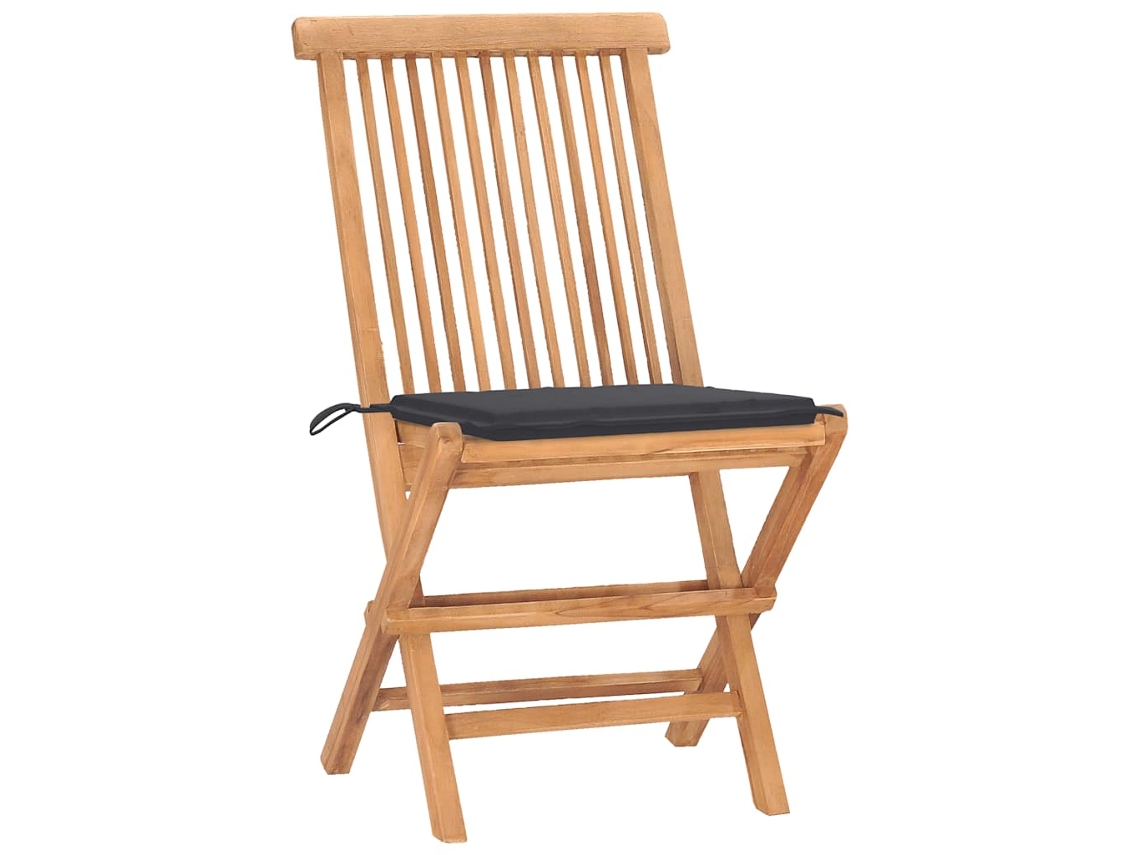 Juego de 3 juegos de comedor plegables para exterior con cojines, teca maciza, EXCLUSIVO DE LA CASA