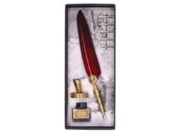 Pluma De Ave Vintage De 5 Puntas Para Caligrafía - Elegante Regalo Hecho A Mano - Carmesí