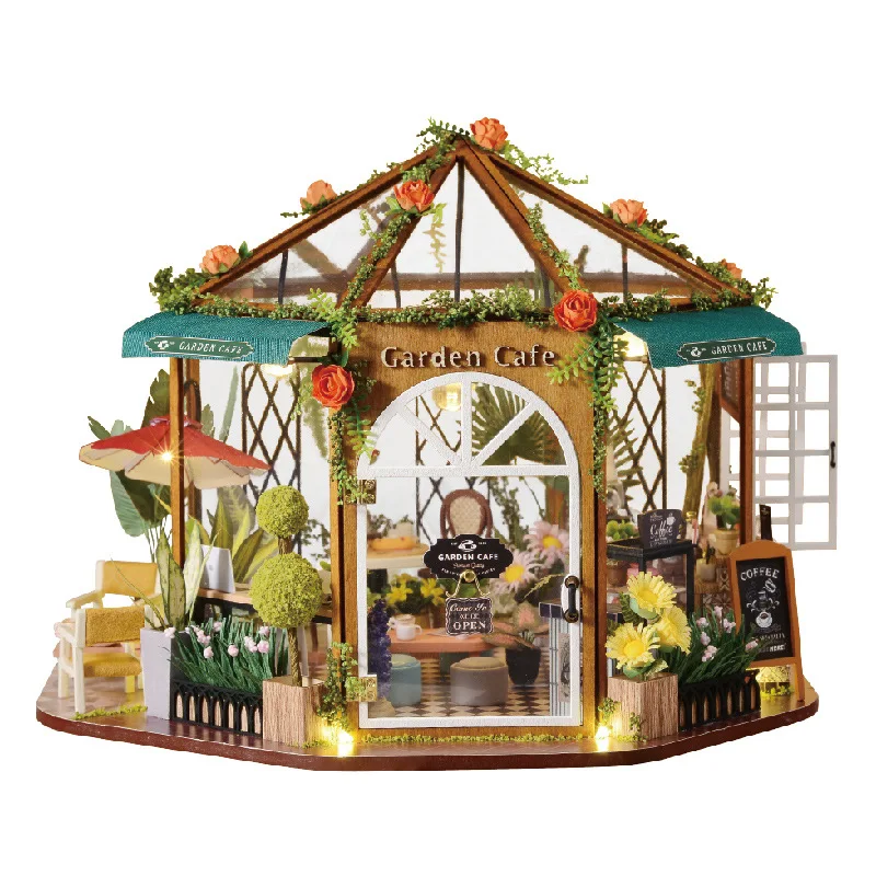Kit De Bricolaje Para Cafetería De Flores, Casa Miniatura De Madera En 3d